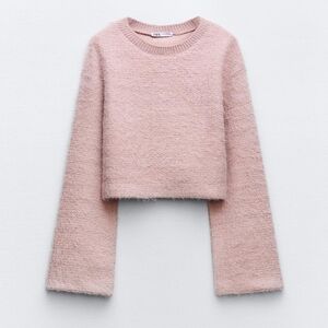 Zara Blush Pink Textured Cropped Sweater